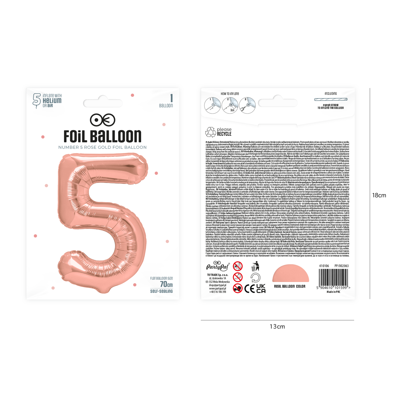 Folieballong siffra 5 roséguld 70 cm - bild 2