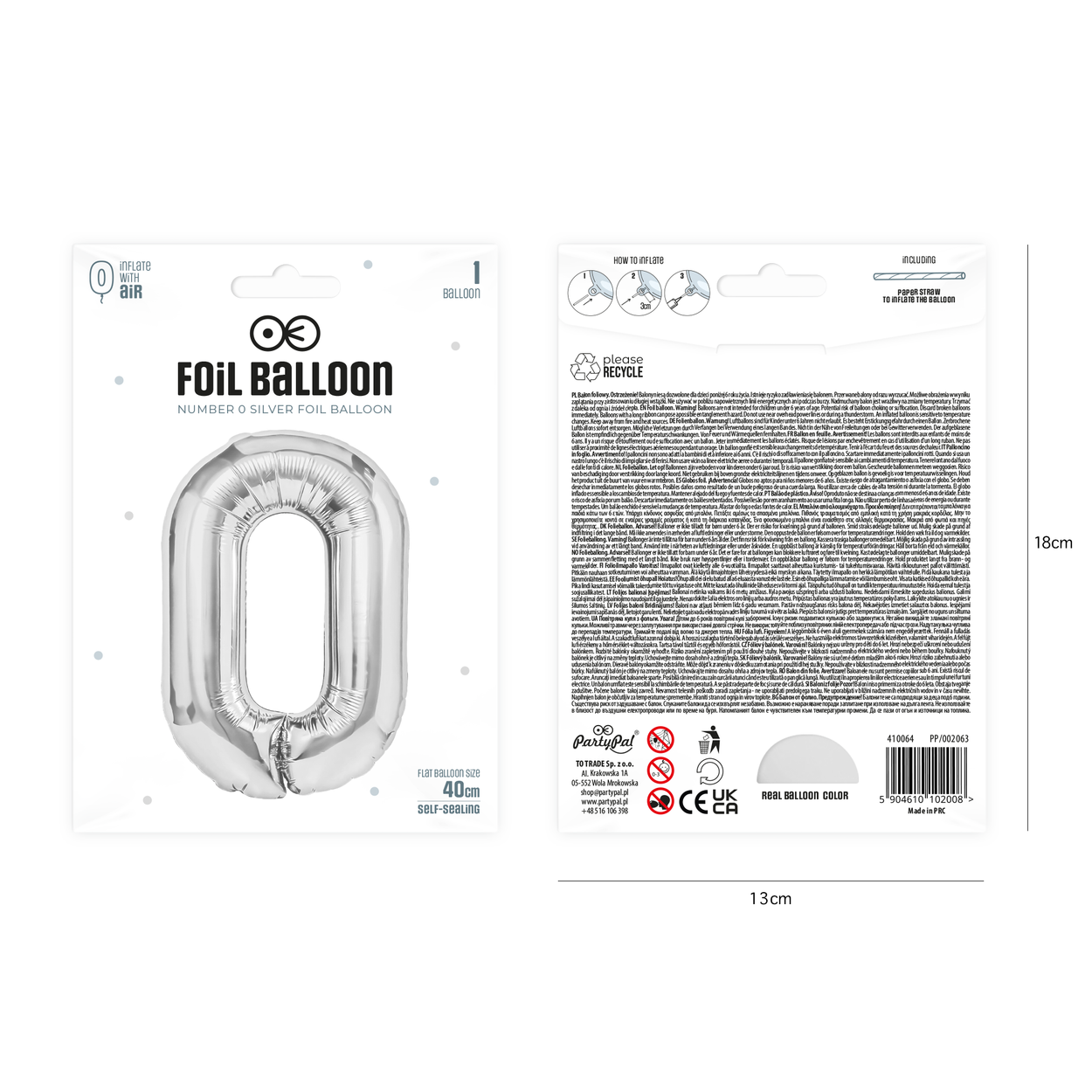 Folieballong siffra 0 silver 40 cm - bild 2