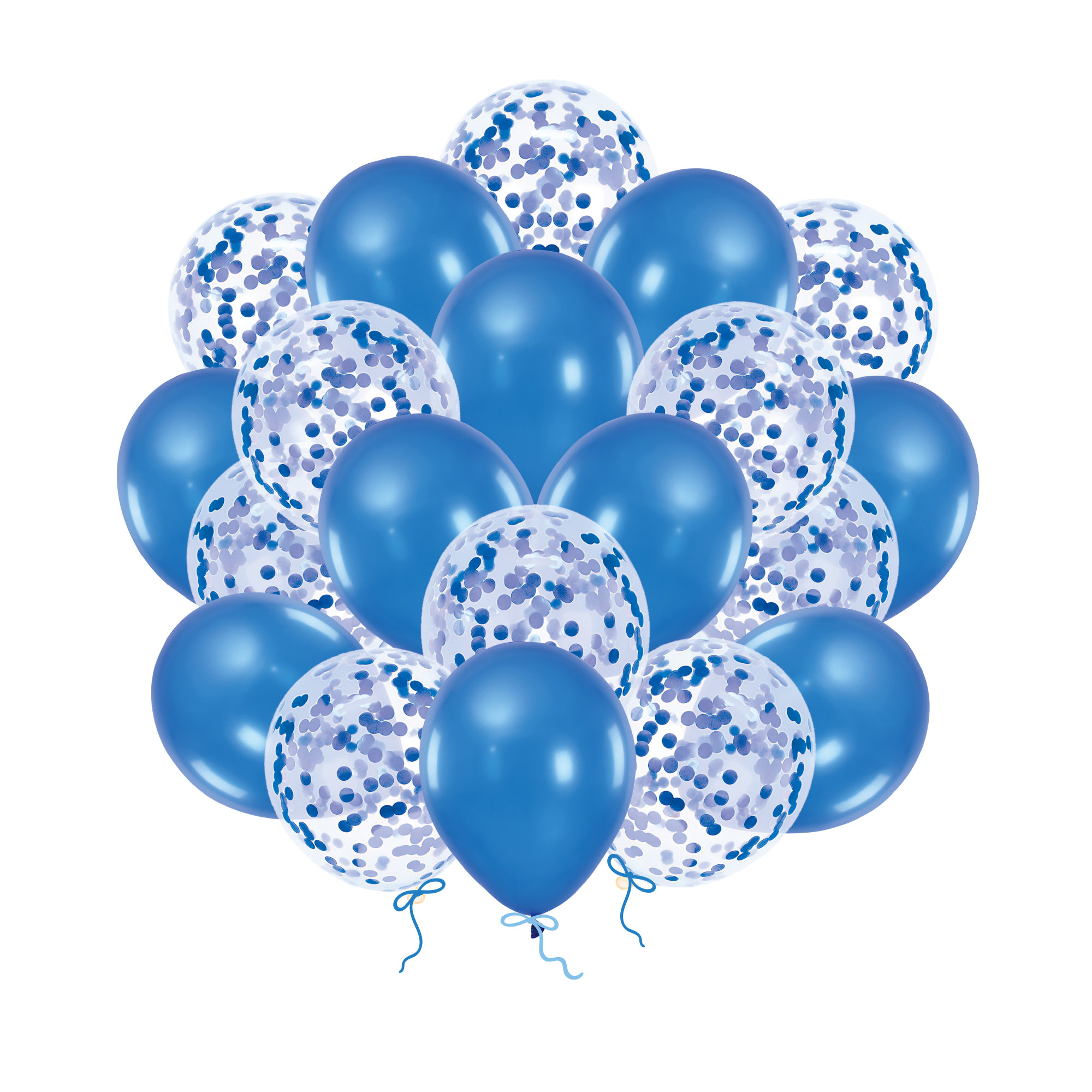 Ballongbukett blå med konfetti 12 tum – 20-pack