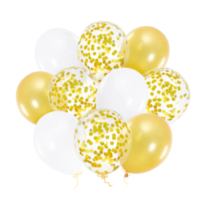 Ballongbukett Guldmix med Konfetti 12 tum – 10-pack