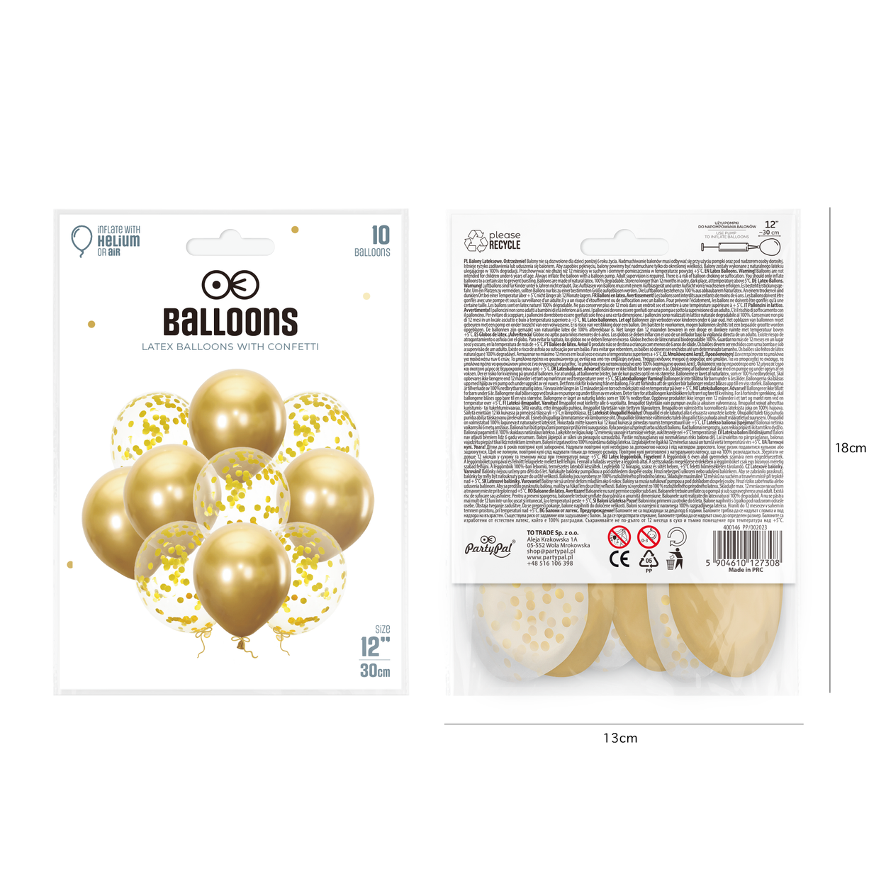 Ballongbukett guld med konfetti 12 tum – 10-pack - bild 2