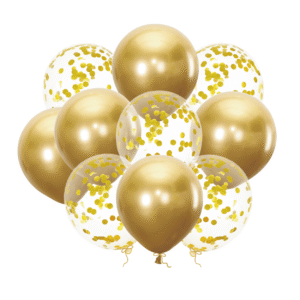 Ballongbukett Guld med Konfetti 12 tum – 10-pack