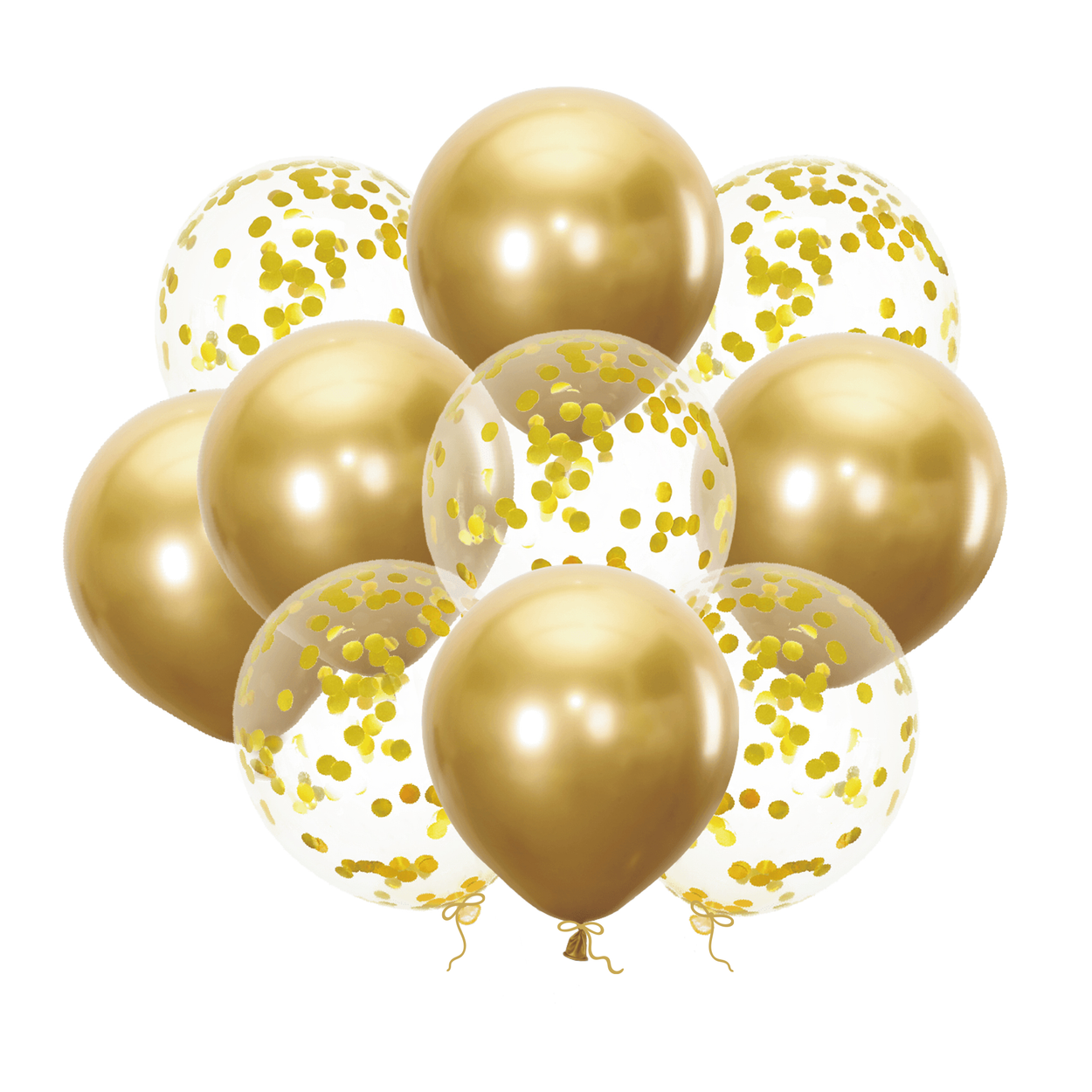 Ballongbukett guld med konfetti 12 tum – 10-pack