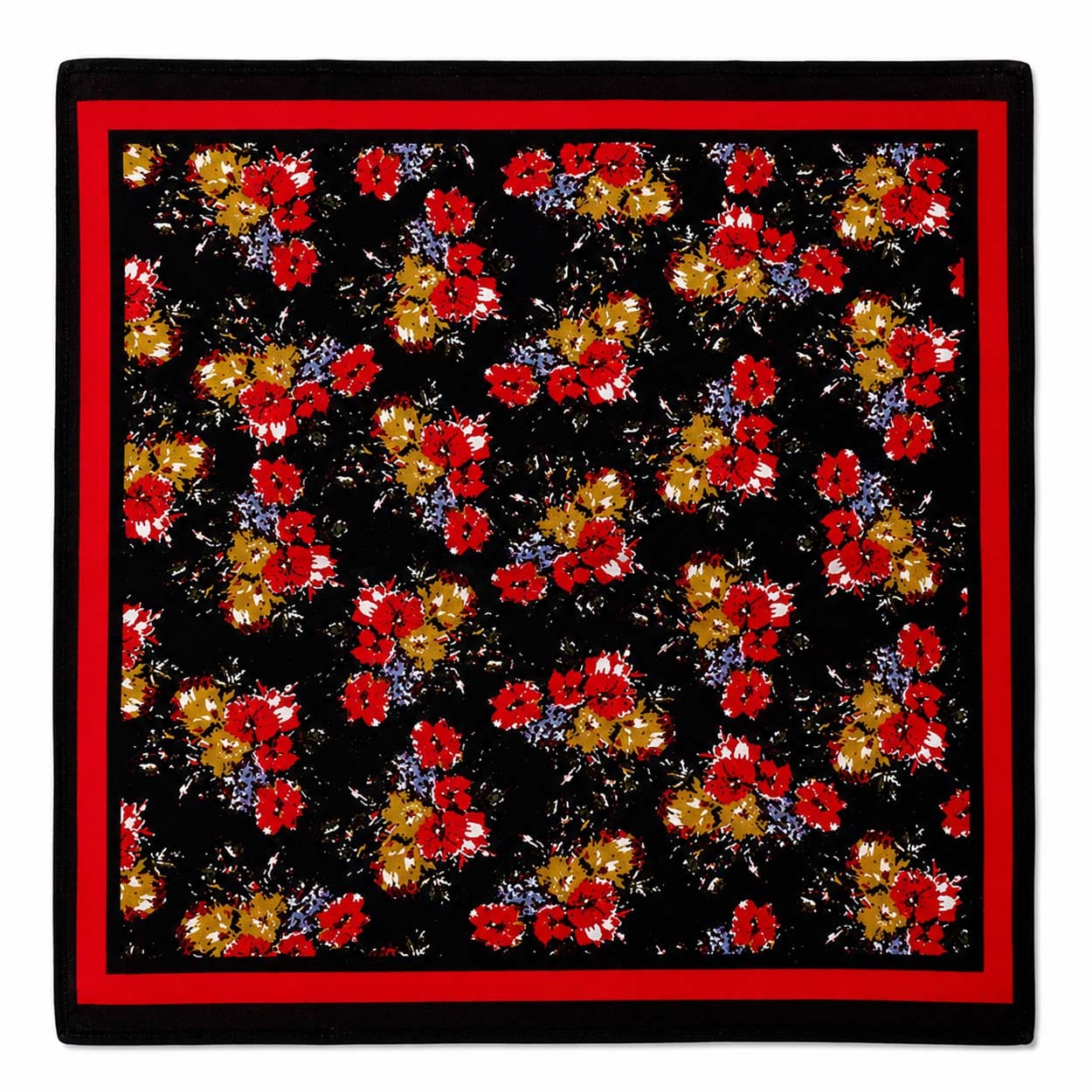 Bandana med Blommor 55 cm – Svart & Röd Huvudduk Scarf i Bomull