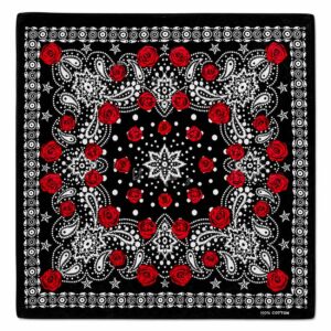 Bandana med Rosor 55 cm – Svart Paisley Huvudduk Scarf i Bomull