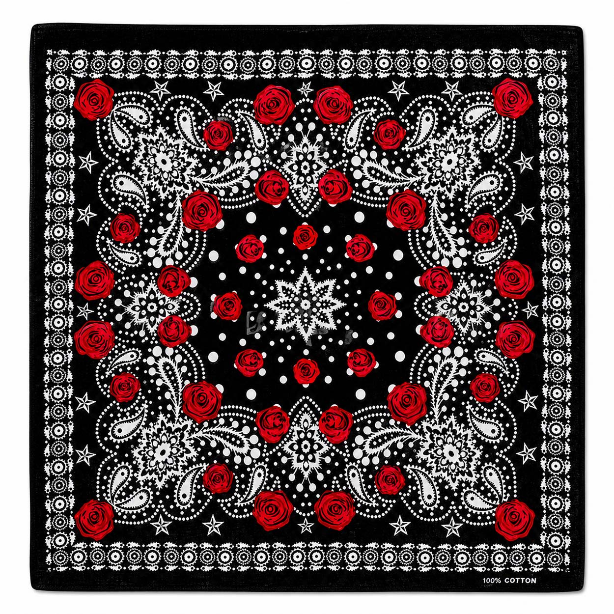 Bandana med rosor 55 cm – svart paisley huvudduk scarf i bomull