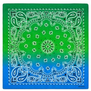Bandana Tie Dye 55 cm – Grön & Blå Paisley Huvudduk Scarf i Bomull