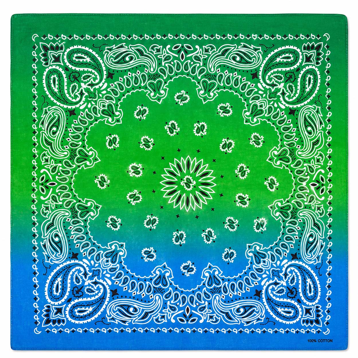 Bandana tie dye 55 cm – grön & blå paisley huvudduk scarf i bomull