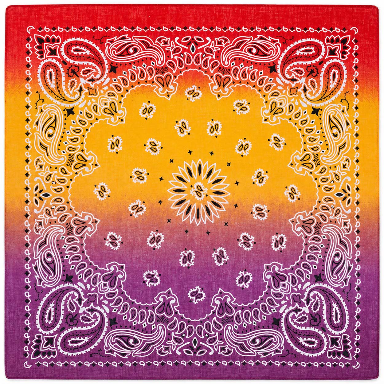 Bandana tie dye 55 cm – röd orange & lila paisley huvudduk scarf i bomull