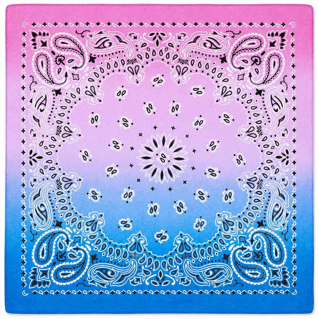 Bandana tie dye 55 cm – rosa & blå paisley huvudduk scarf i bomull