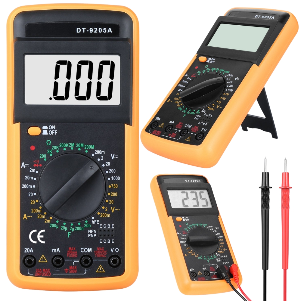Digital multimeter dt9205a – mätinstrument med lcd-display & testkablar