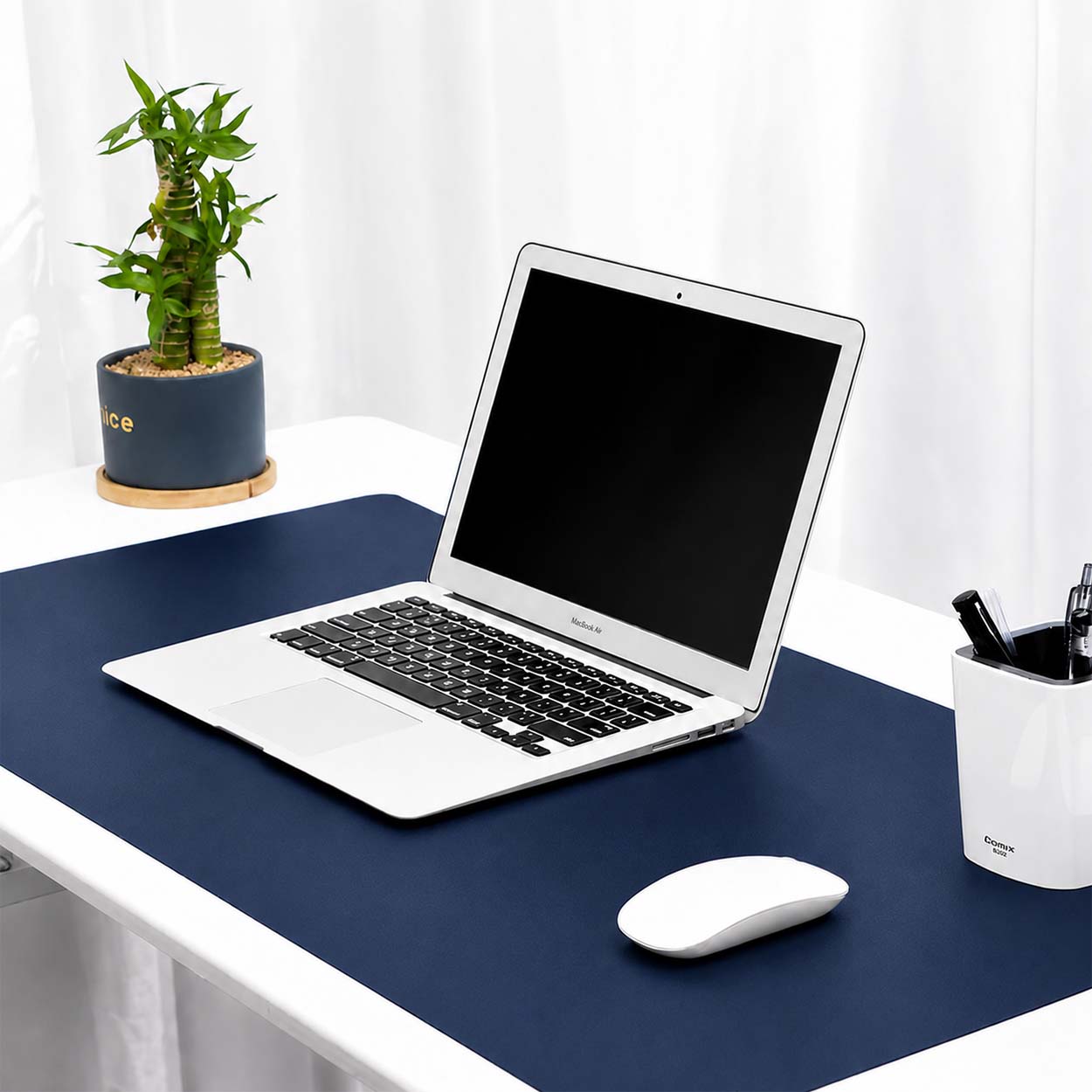 Mörkblått skrivbordsunderlägg deskmat 90x45 cm pu-läder - bild 8