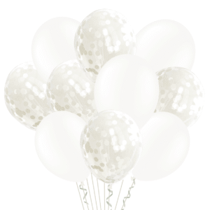 Ballongbukett Vita med Konfetti 12 tum – 20-pack