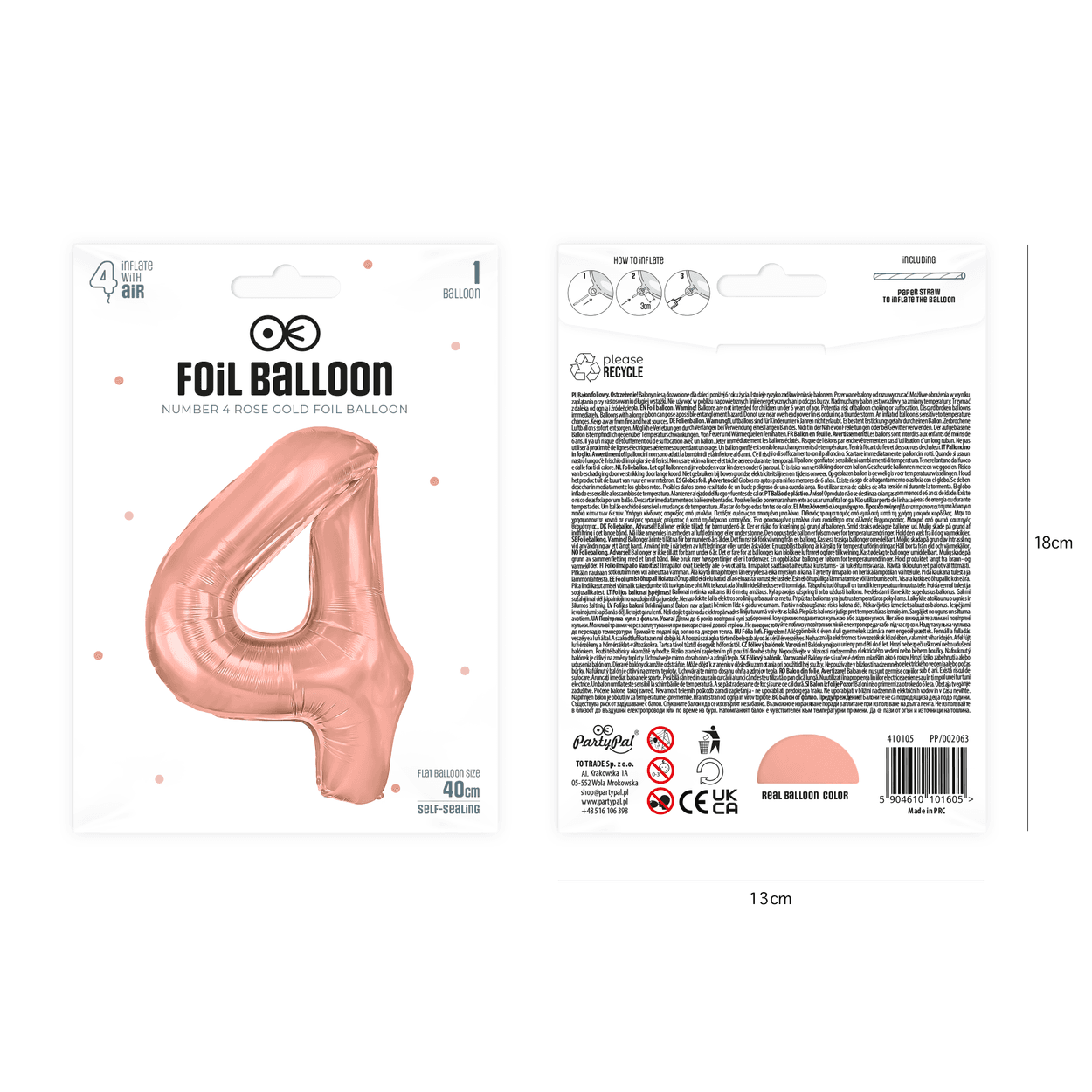 Folieballong siffra 4 roséguld 40 cm