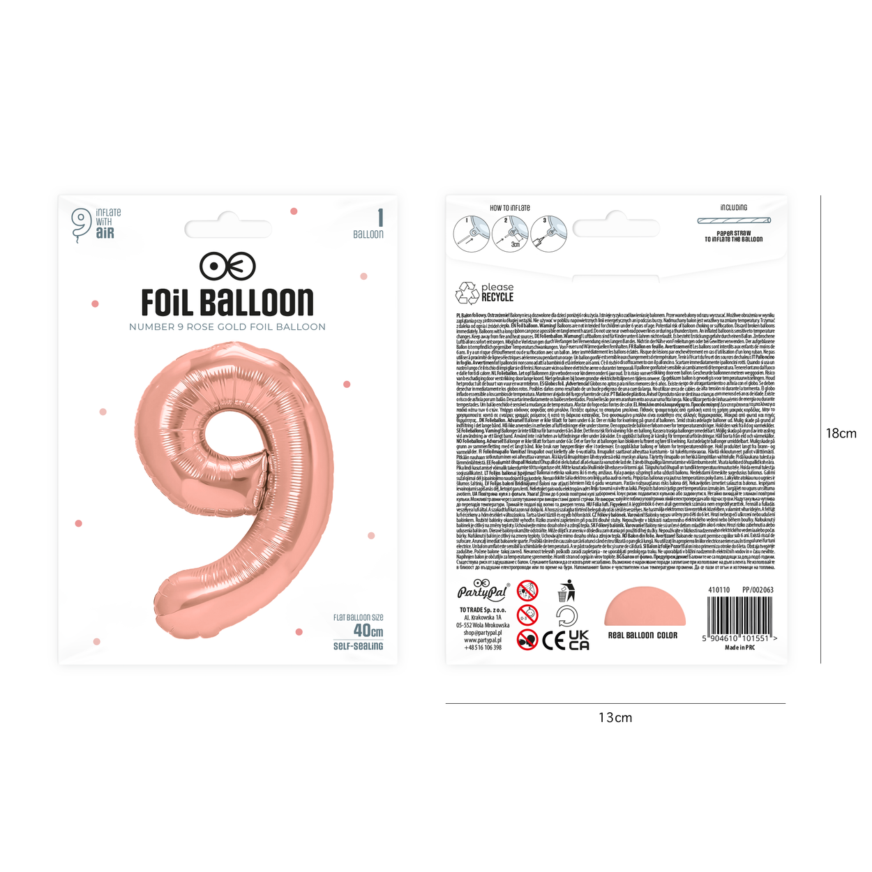 Folieballong siffra 9 roséguld 40 cm - bild 2