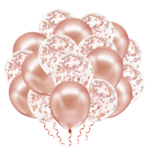 Ballongbukett Roséguld med Konfetti 12 tum – 20-pack