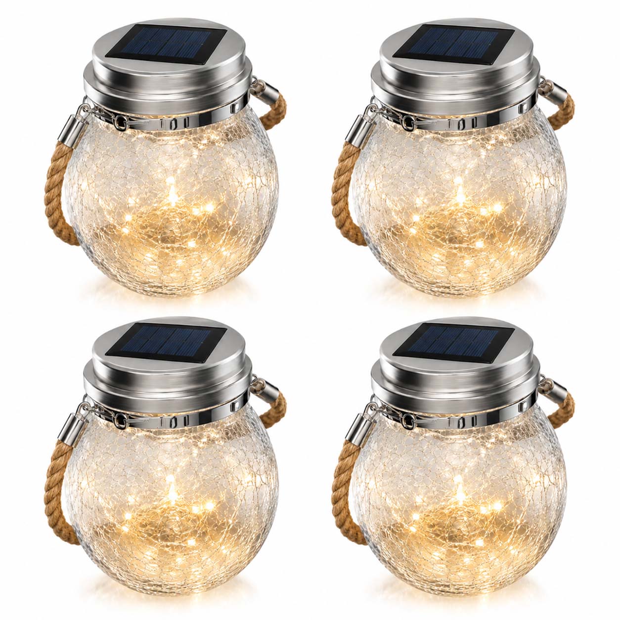 Solcellslykta i glas 4-pack – hängande led lampor med varmvitt ljus