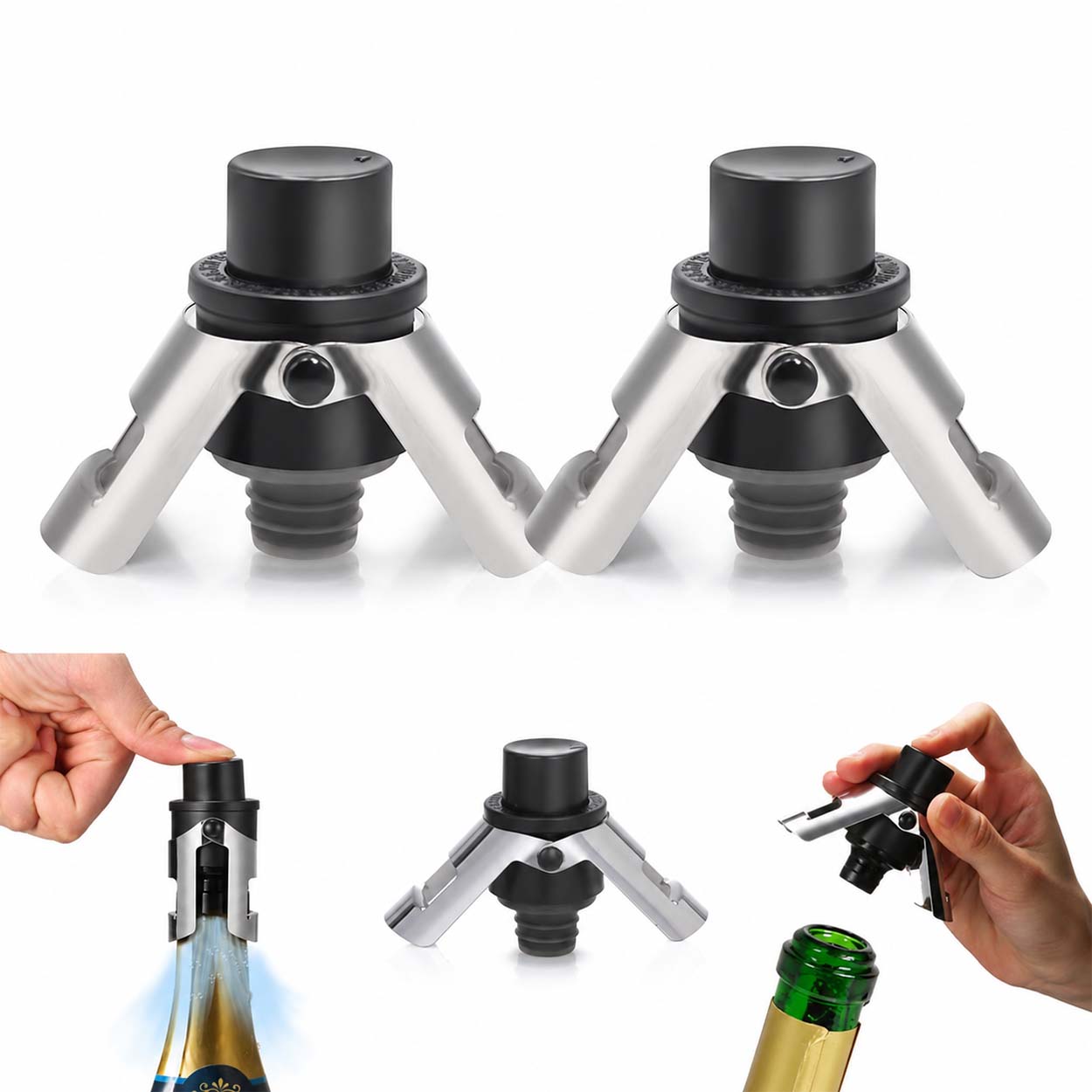 Vakuumkork till champagne 2-pack champagneförslutare med pump