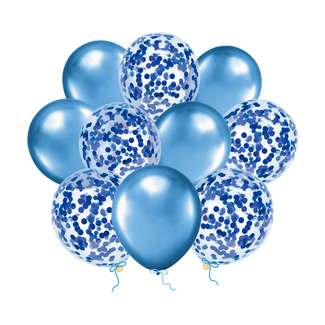 Ballongbukett Blå Chrome med Konfetti 12 tum – 10-pack