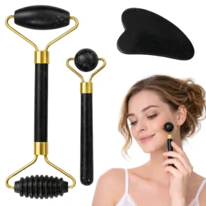 Ansiktsmassage Jade 3-i-1 med Roller och Gua Sha