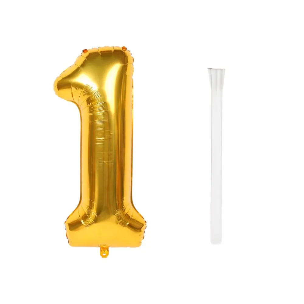 Ballong siffra 1 guld 66 cm – folieballong för födelsedag & dekoration - bild 3