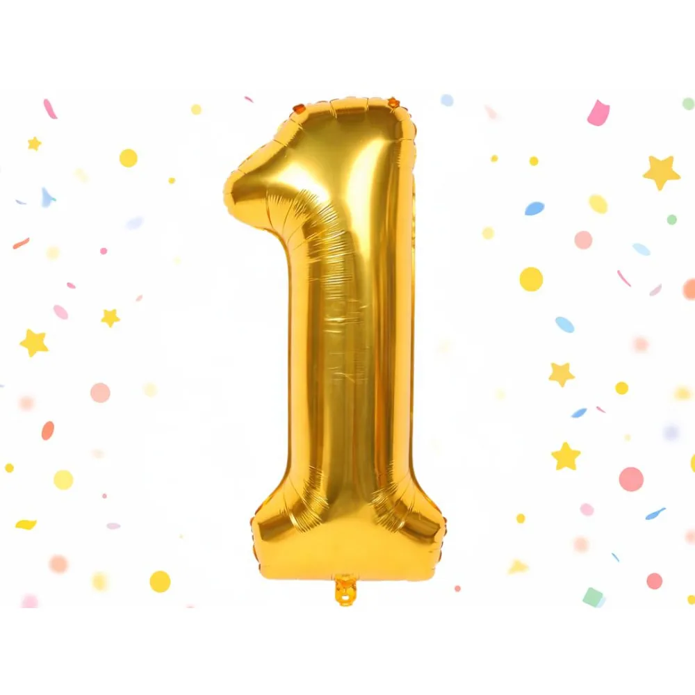 Ballong siffra 1 guld 66 cm – folieballong för födelsedag & dekoration - bild 7