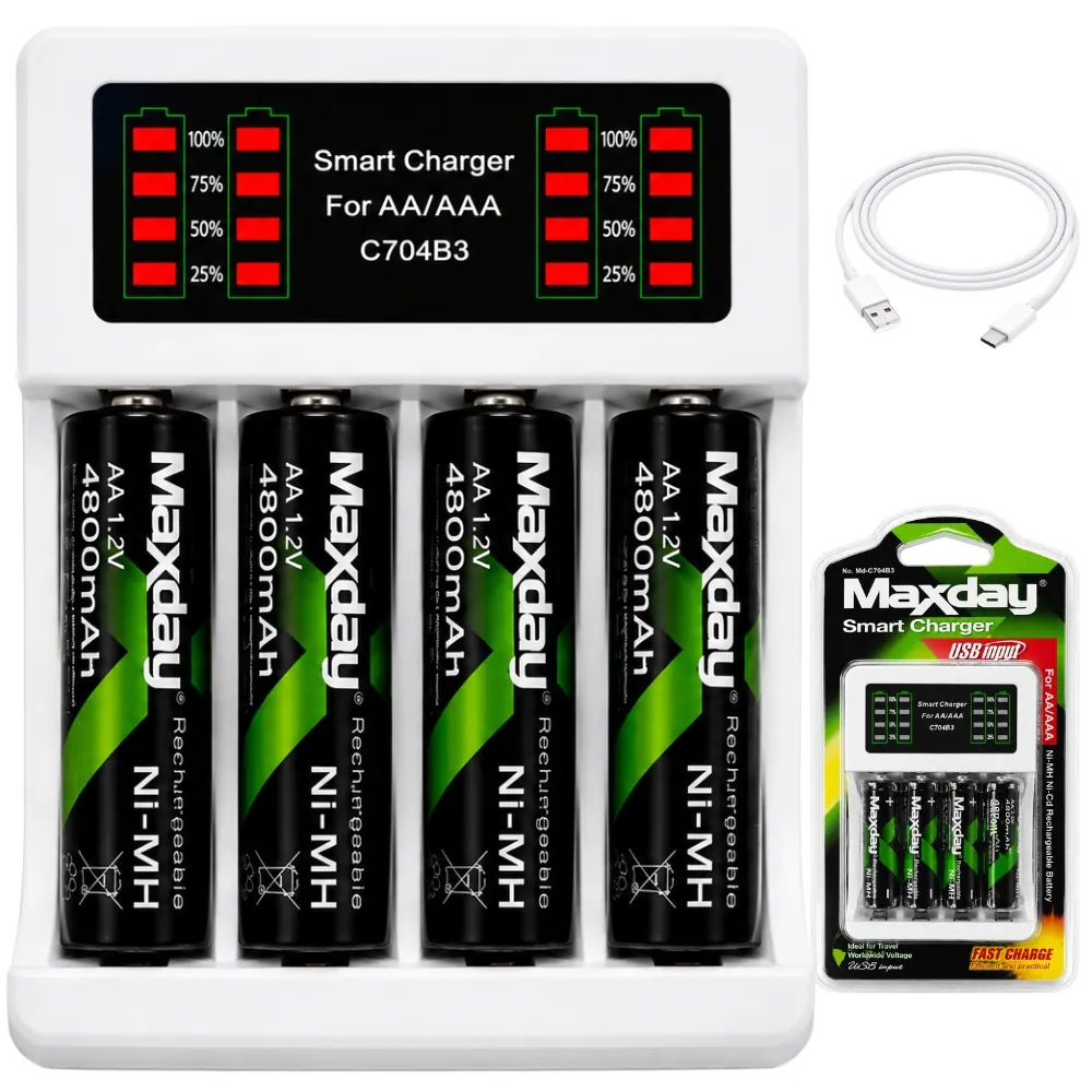 Batteriladdare för aa och aaa med 4 aa-batterier och usb-c