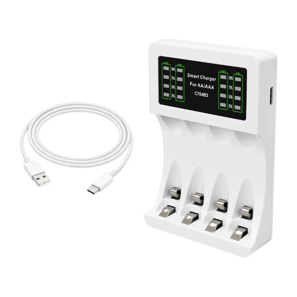 Batteriladdare för aa och aaa med 4 aa-batterier och usb-c - bild 2
