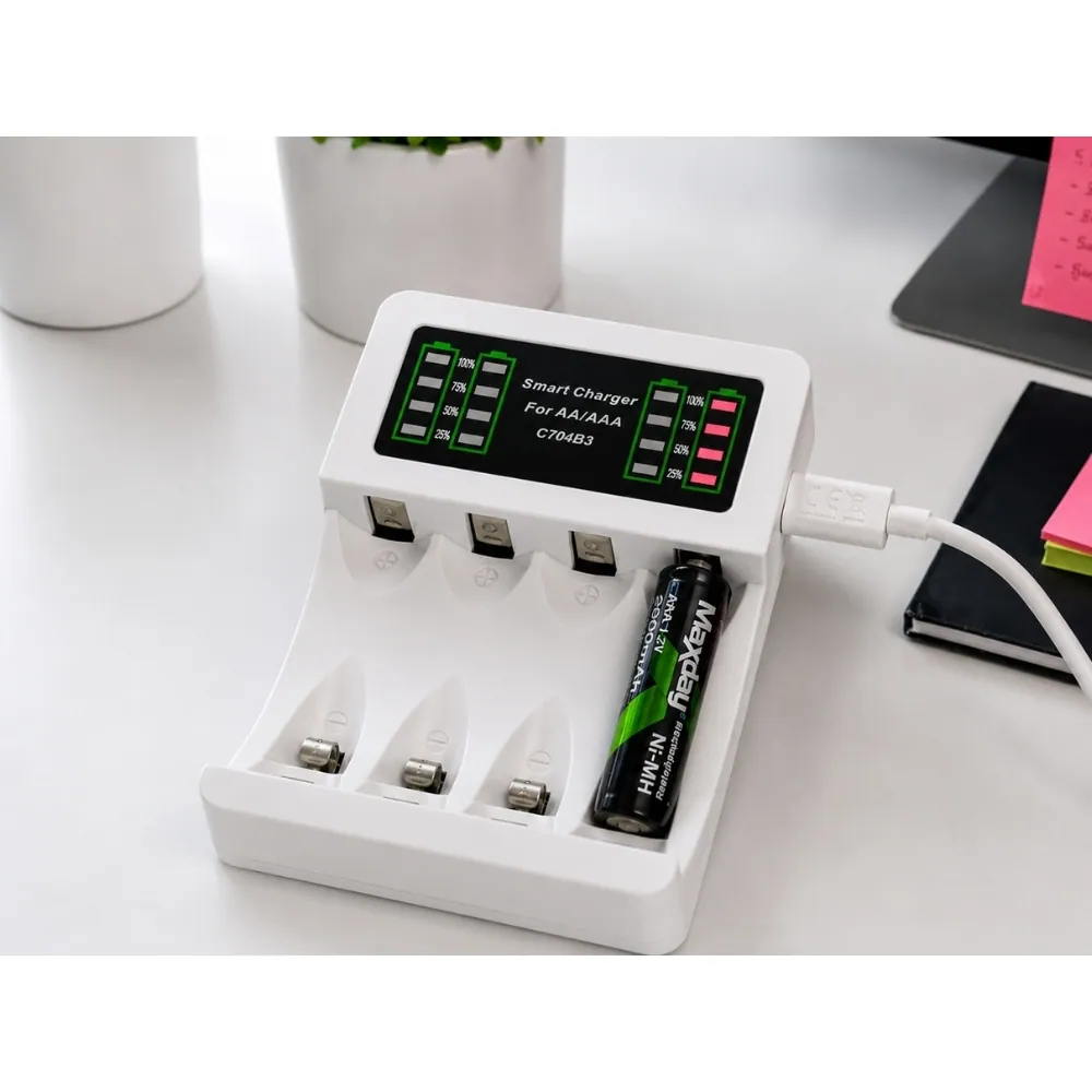 Batteriladdare för aa och aaa med 4 aa-batterier och usb-c - bild 3
