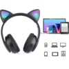 Bluetooth hörlurar med kattöron och led-belysning - fm radio & mp3