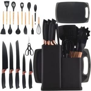 Knivset med Knivblock, Köksredskap och Skärbräda