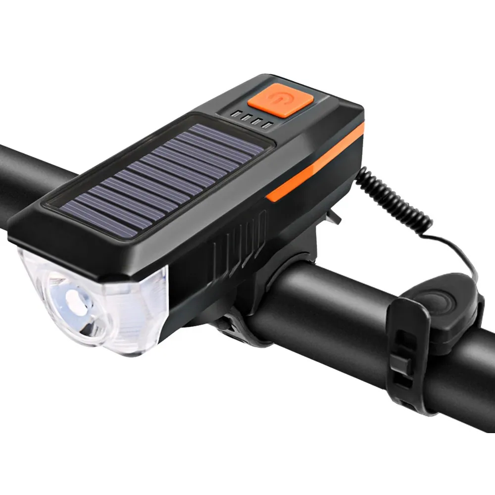 Led cykellampa fram solcellsdriven med signalhorn och usb - bild 3