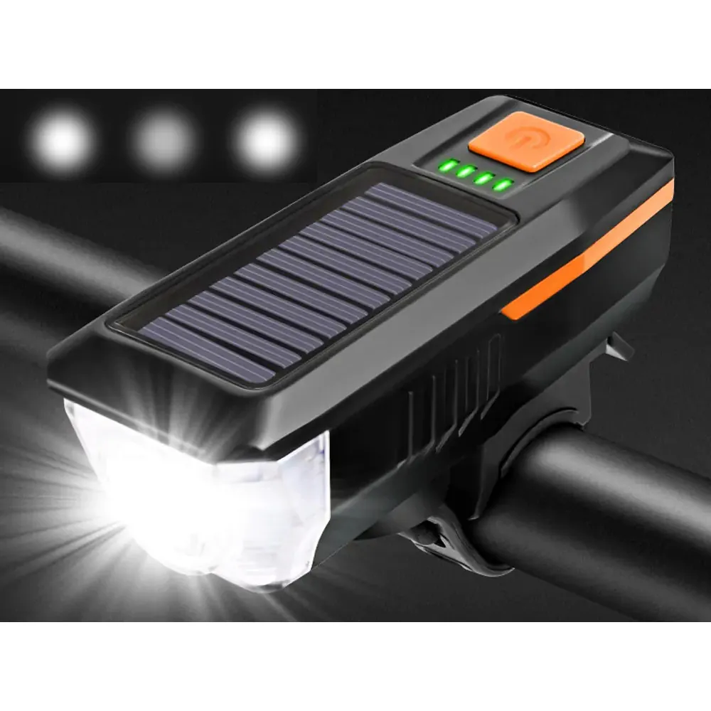 Led cykellampa fram solcellsdriven med signalhorn och usb - bild 4