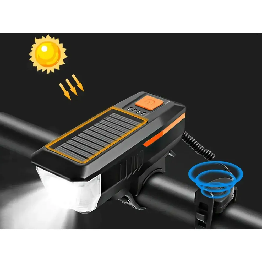 Led cykellampa fram solcellsdriven med signalhorn och usb - bild 6