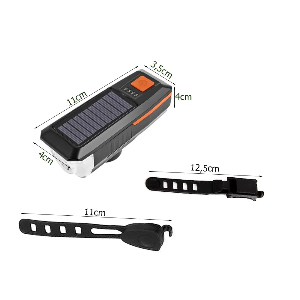 Led cykellampa fram solcellsdriven med signalhorn och usb - bild 7