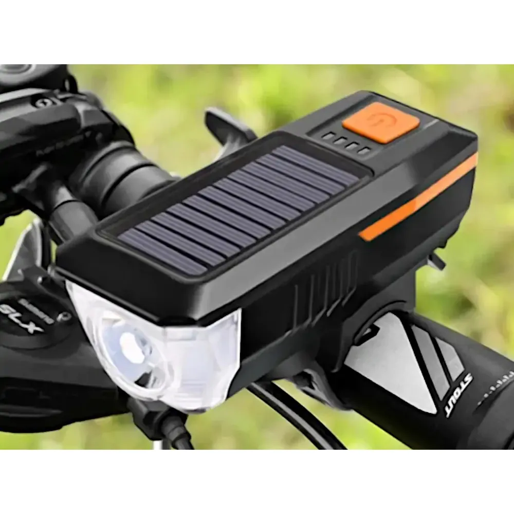 Led cykellampa fram solcellsdriven med signalhorn och usb - bild 8