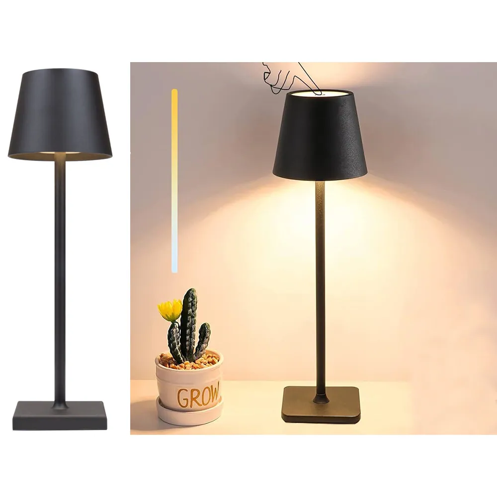 Portabel bordslampa touch trådlös med 3 ljussteg usb-c uppladdningsbar silver - bild 2
