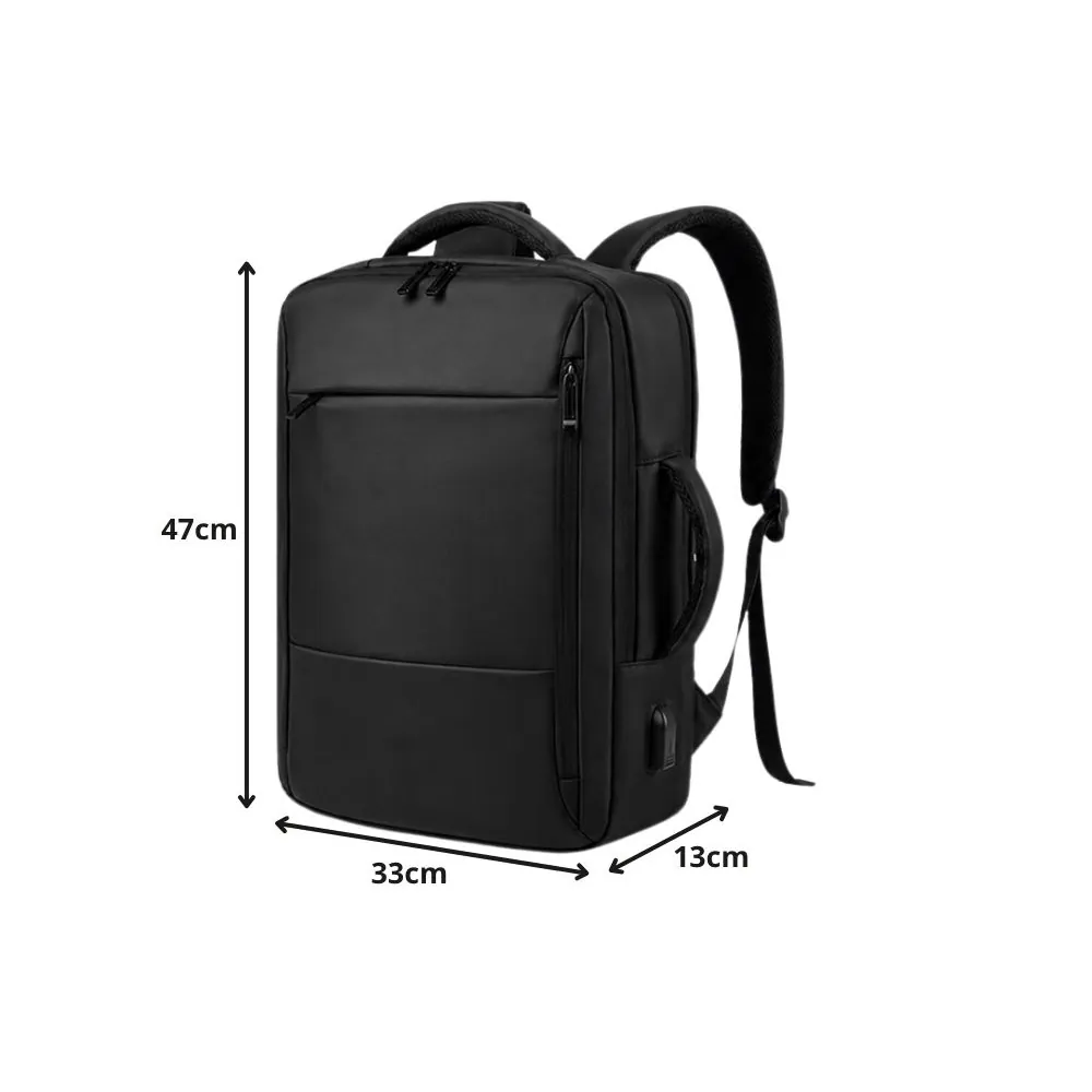 Rymlig kabinväska ryggsäck med usb-port – svart laptopryggsäck för resa