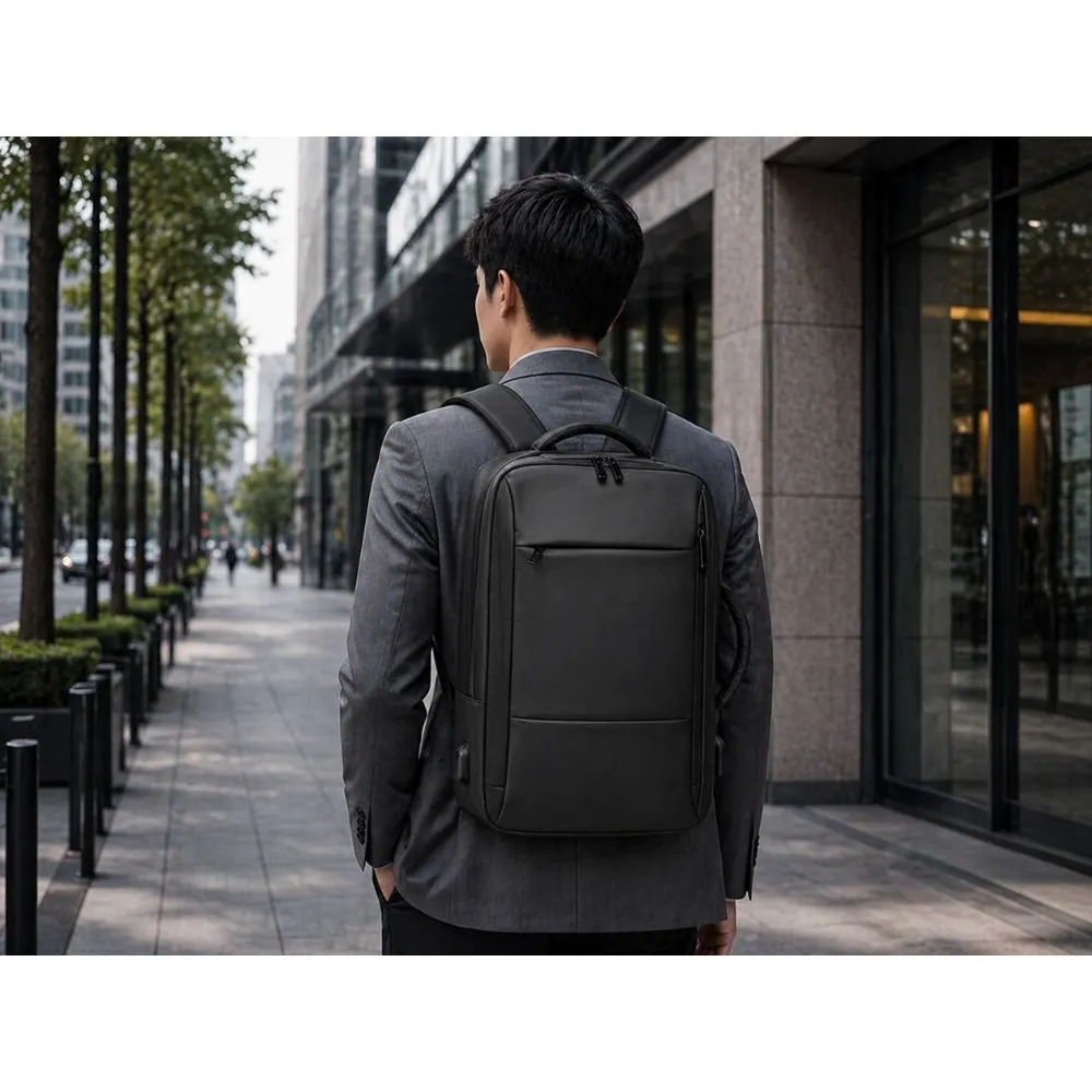 Rymlig kabinväska ryggsäck med usb-port – svart laptopryggsäck för resa