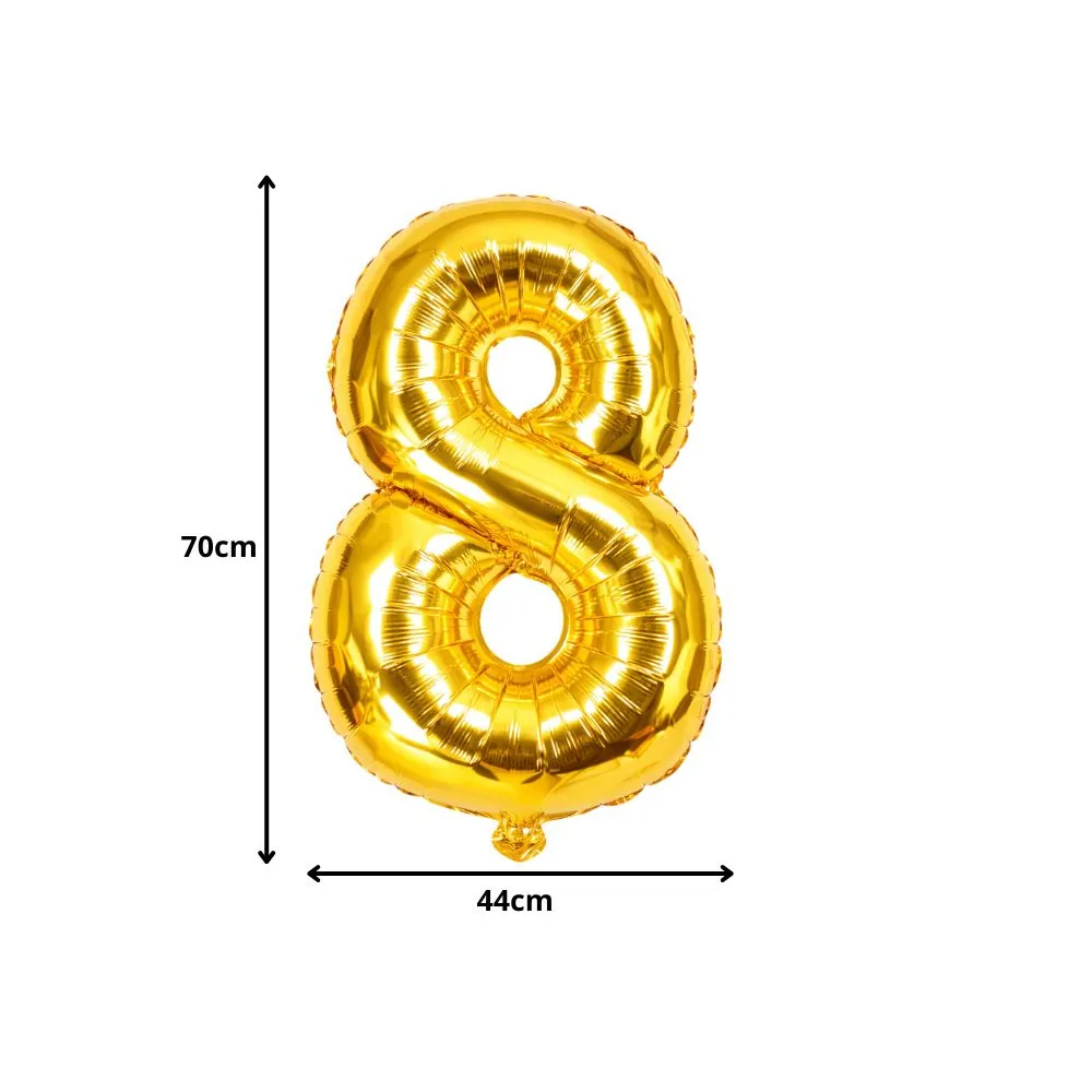 Sifferballong 8 guld 66 cm – stor folieballong för födelsedag & fest - bild 4