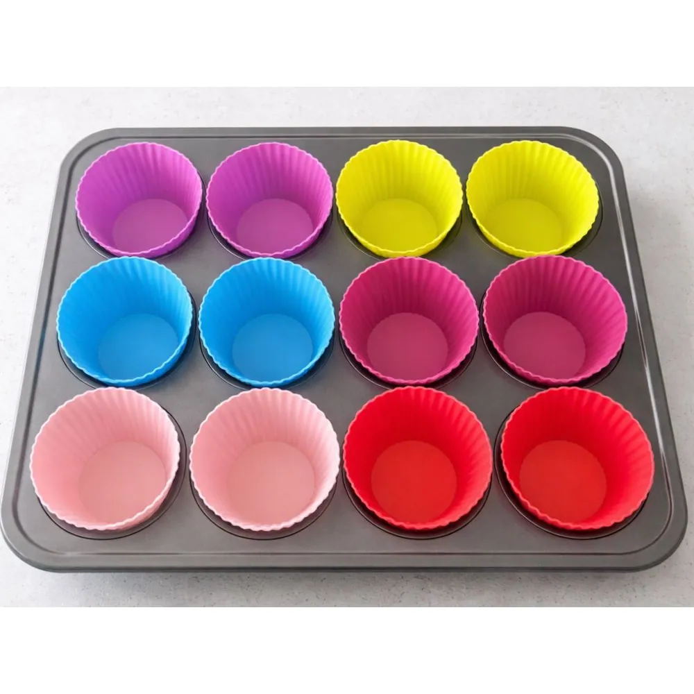 Silikonformar för muffins & cupcakes – 12-pack återanvändbara bakformar