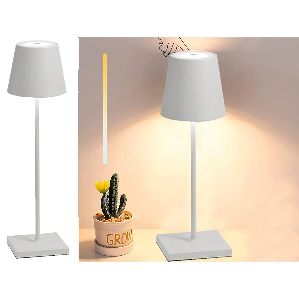 Sladdlös bordslampa touch trådlös med 3 ljussteg usb-c uppladdningsbar silver - bild 2