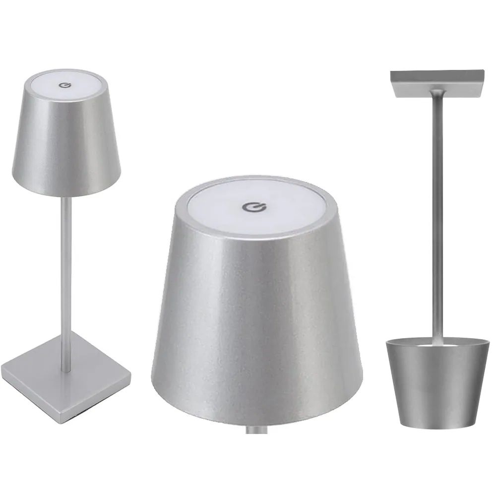 Sladdlös bordslampa touch trådlös med 3 ljussteg usb-c uppladdningsbar silver - bild 4