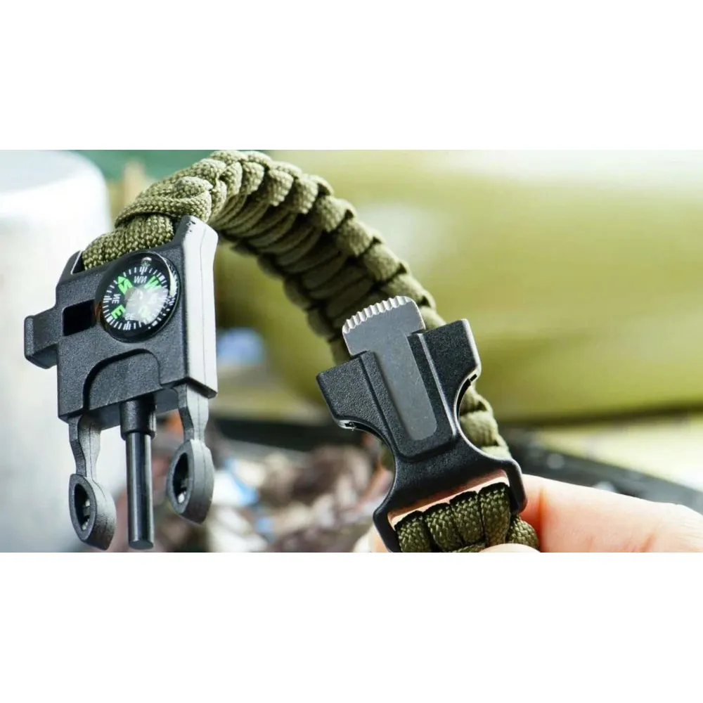 Survivalarmband 5-i-1 med kompass, tändstål & paracord – överlevnadsarmband