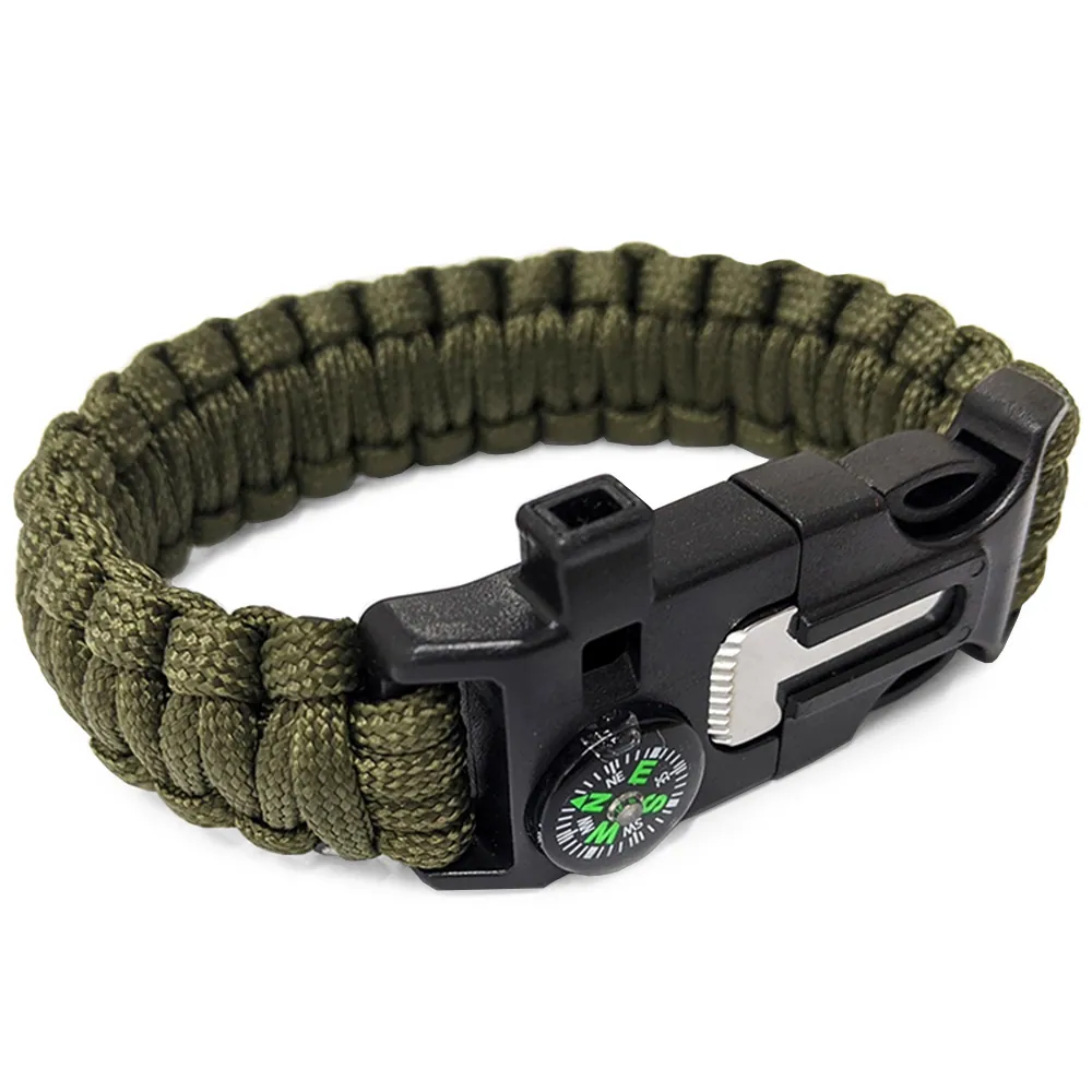 Survivalarmband 5-i-1 med kompass, tändstål & paracord – överlevnadsarmband