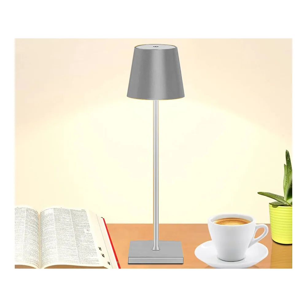 Trådlös bordslampa touch med 3 ljussteg usb-c uppladdningsbar silver - bild 3