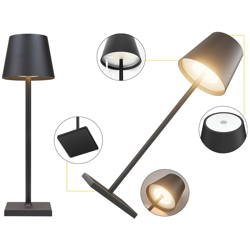 Trådlös bordslampa touch med 3 ljussteg usb-c uppladdningsbar silver - bild 5