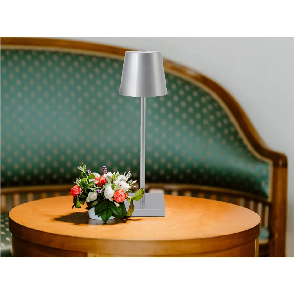 Trådlös bordslampa touch med 3 ljussteg usb-c uppladdningsbar silver - bild 6
