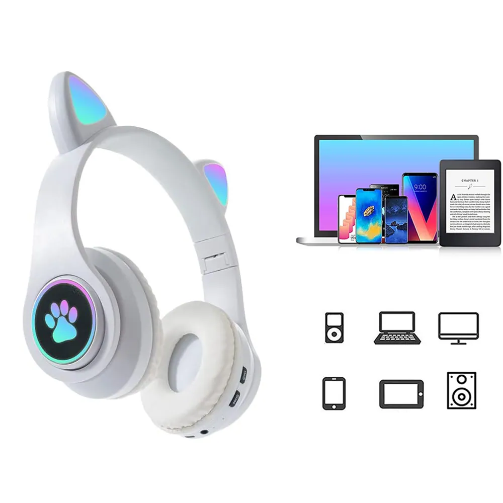 Trådlösa bluetooth hörlurar med kattöron och led-belysning - fm radio & mp3 - bild 6