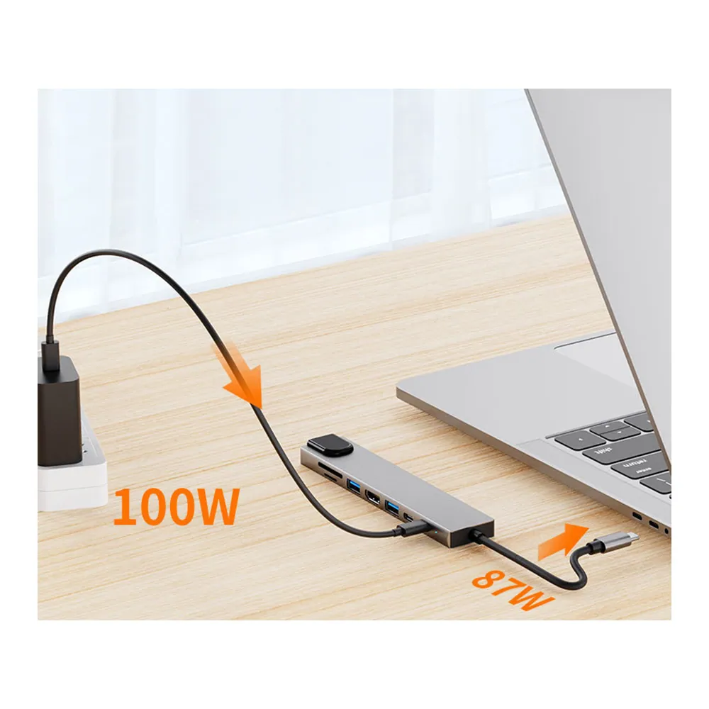 Usb hub 8-i-1 | 100w pd, thunderbolt 3, 4k 60hz hdmi, usb-c, sd, rj45 - bild 3
